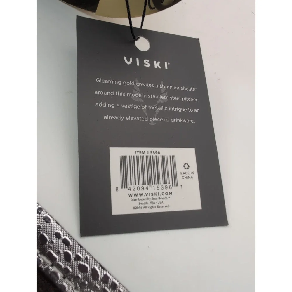 Viski Gold Modern Chic Drink Caraf  Stainless Steel 26 Oz Pitcher w Handle NEW